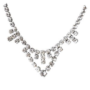 Vintage crystal swag paste necklace, 1950s rhinestone, bridal evening jewellery, clear stones silver tone, bride & bridesmaid