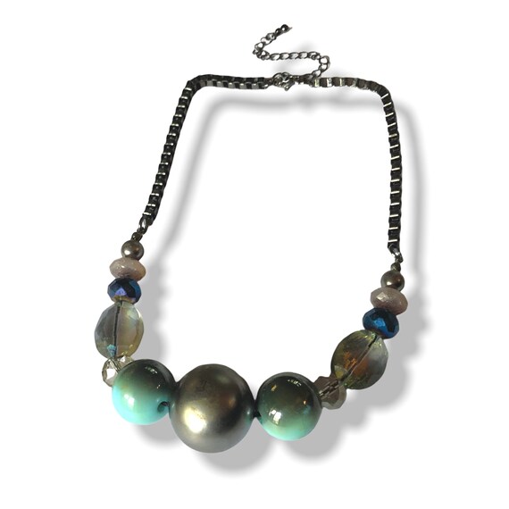 Metallic Blue Oversized Bead Necklace, Blues & Br… - image 2