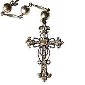 Crystal Cross Necklace, Rhinestone Cross Pendant, Religious Necklace, Statement Cross Jewellery, Gift for Her, Vintage Style Chain Necklace