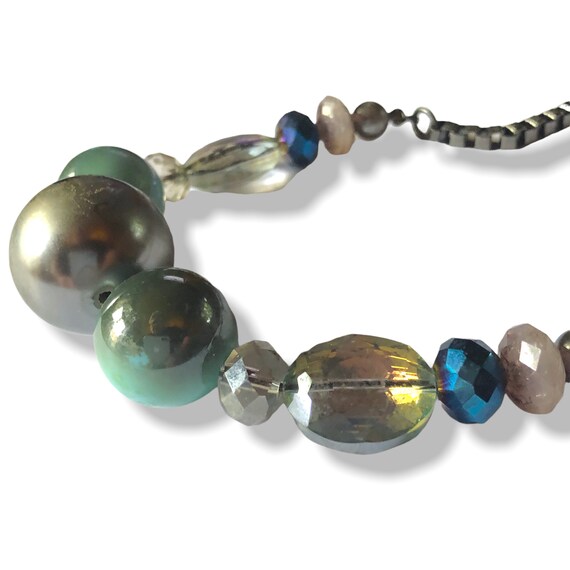 Metallic Blue Oversized Bead Necklace, Blues & Br… - image 7