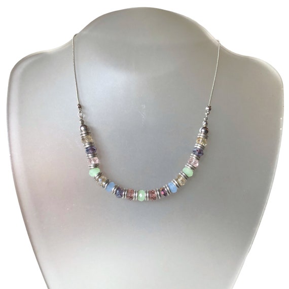 Pastel Crystal Rondelle Bead & Silver Style Snake… - image 2