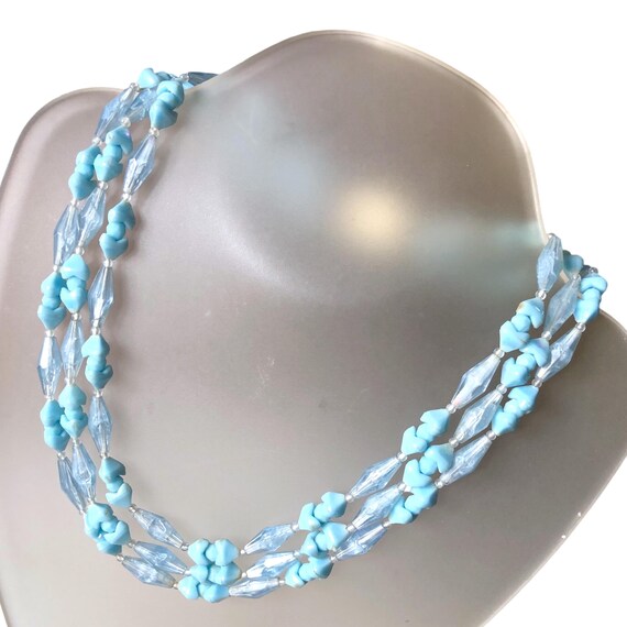 Collier Ancien Vintage Perles Bleues 3 Rangées - Très Bon état