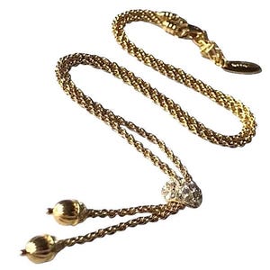 Vintage Atwood & Sawyer Gold Plated Crystal Y Necklace