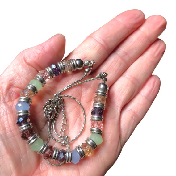 Pastel Crystal Rondelle Bead & Silver Style Snake… - image 7