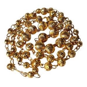 Vintage Gold Tone Twisted Bead Necklace: 1990s Retro Chain