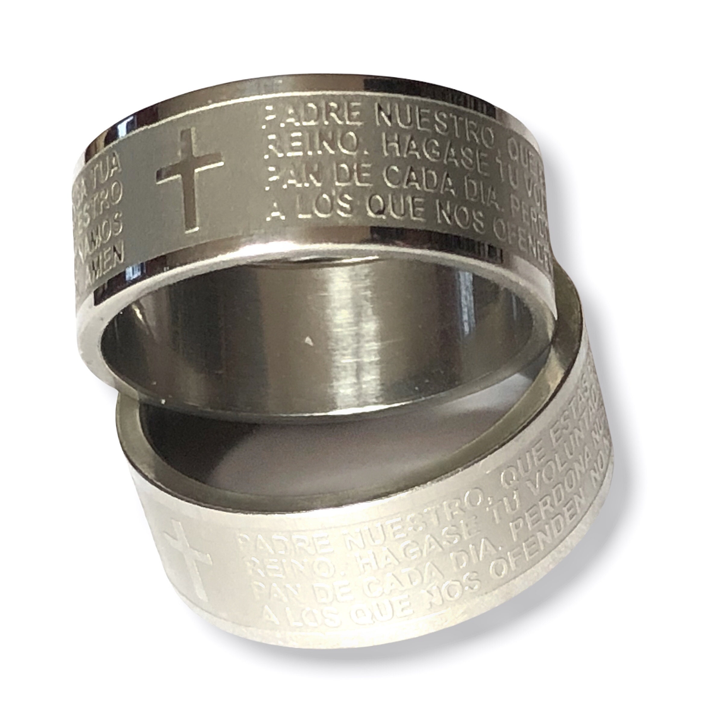 Pair of Stainless Steel Prayer Rings The Lords Prayer Padre Etsy