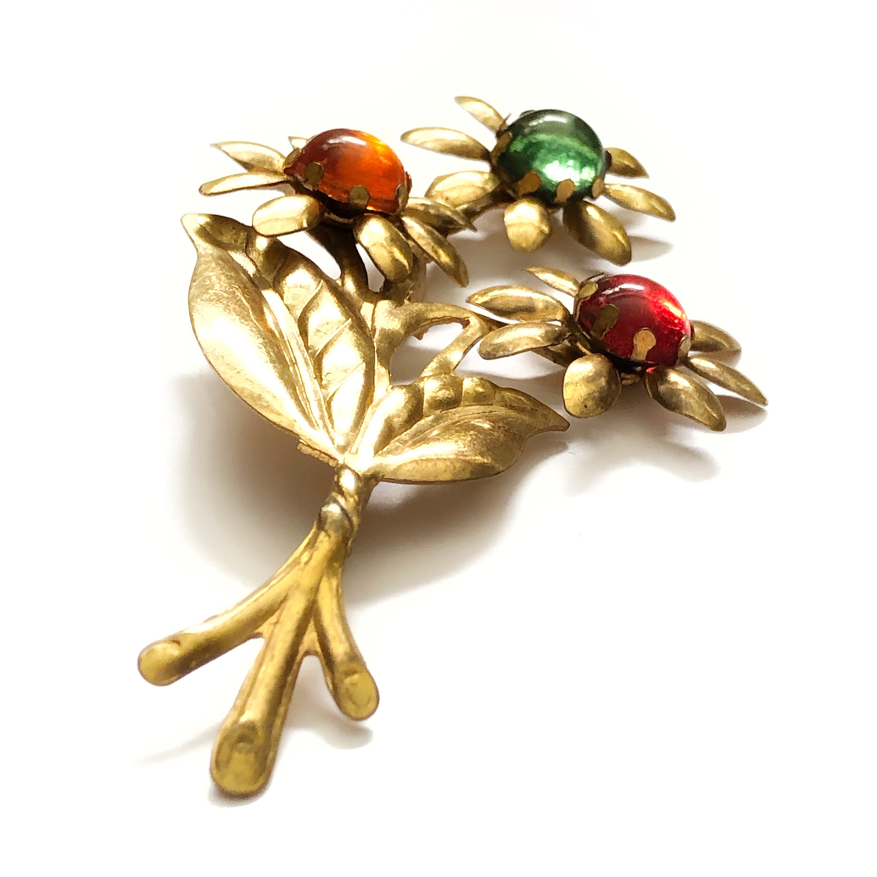 Broche Art Déco Années 1930 Plaqué Or Motif Floral - Occasion, Très Bon état