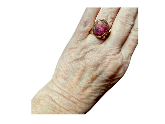 Vintage Ruby Zoisite Gold Plated Adjustable Oval … - image 6
