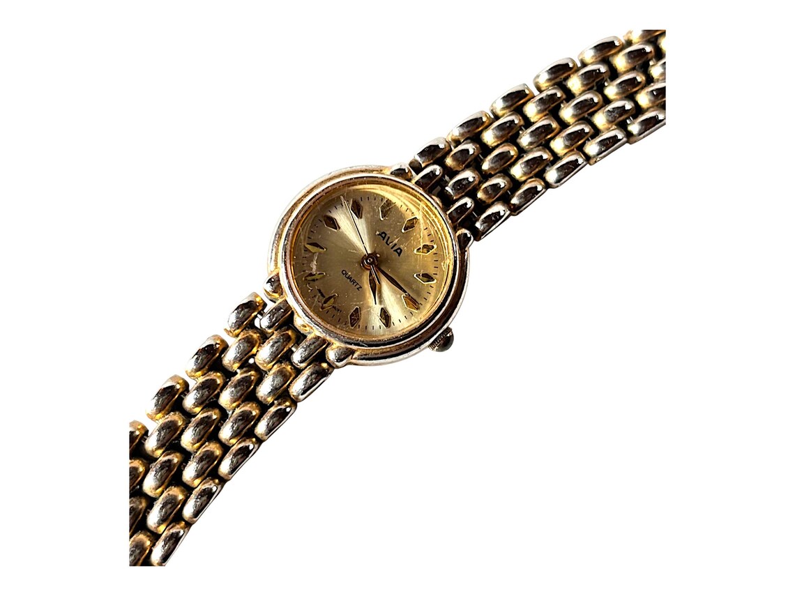 Vintage Avia Gold Tone Quartz Ladies Bracelet Watch Classic Small Face Wristwatch, foto 3 di 5