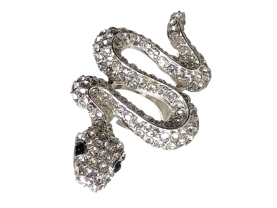 Vintage Rhinestone Snake Ring, Silver Style Adjus… - image 1