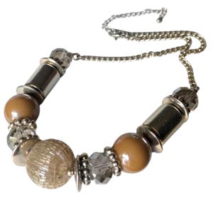 Vintage Chunky Beaded Necklace, Toffee, Caramel & Silver