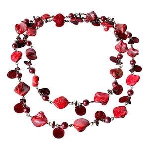 Vintage 1980s Deep Pink Blister Pearl Shell Long Necklace, Statement Jewellery