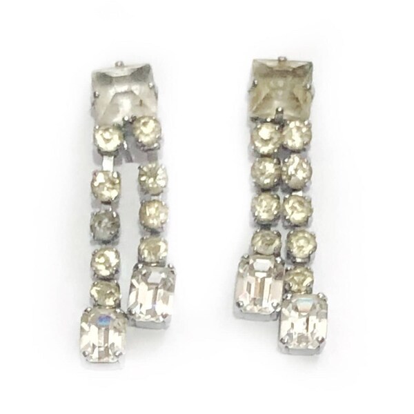 Vintage Earrings, Screwback Earrings, Mid Century, Circa 1950s, Rhinestone, Paste Earrings, Chandelier Earrings, Dangle Earrings, Faceted