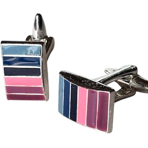Vintage Rainbow Enamel Cufflinks, Silver Tone 1980s Men&#39;s Jewelry