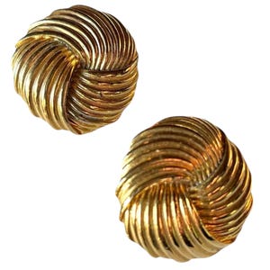 Vintage Ribbed Knot Gold Tone Push Back Stud Earrings