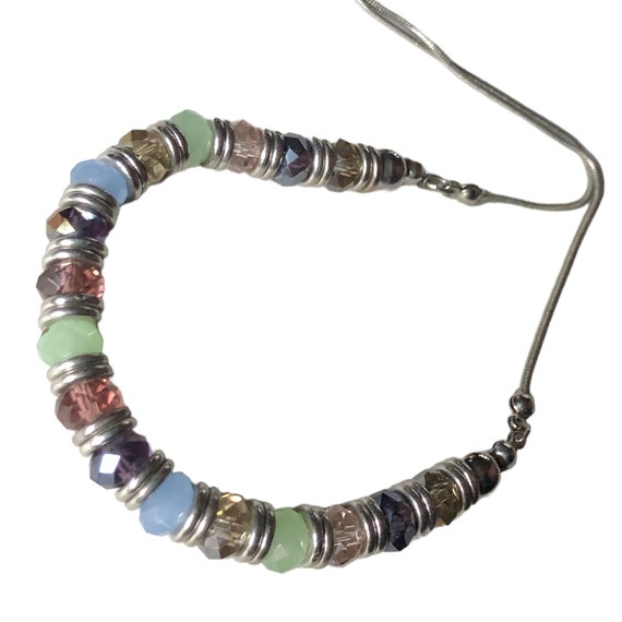 Pastel Crystal Rondelle Bead & Silver Style Snake… - image 1