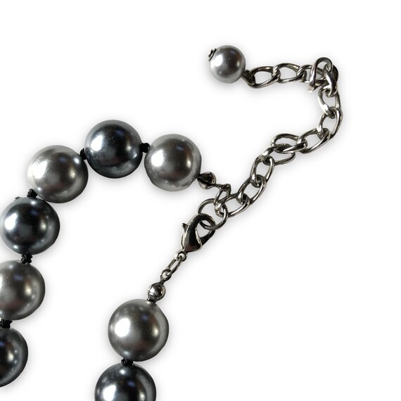 Two Tone Silver Faux Pearl Bead Necklace, Glass P… - image 7