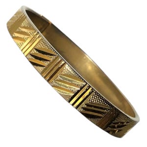 Vintage Gold Plated Bangle, Diamond Etched Hinged Bracelet, 1950s/60s