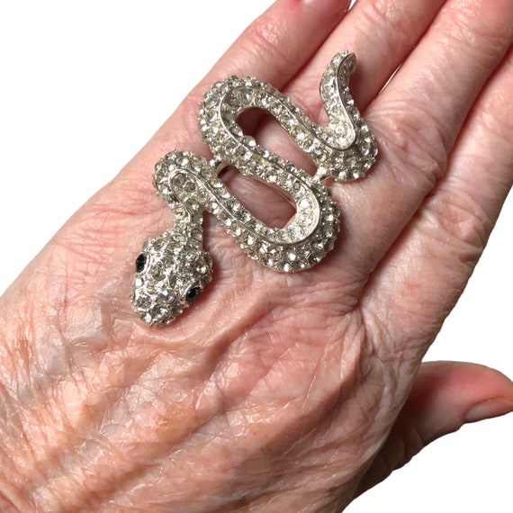 Vintage Rhinestone Snake Ring, Silver Style Adjus… - image 8