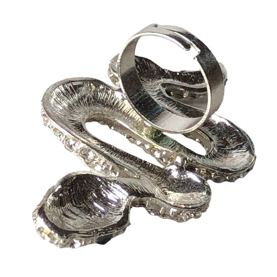 Vintage Rhinestone Snake Ring, Silver Style Adjus… - image 6