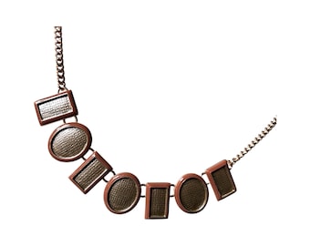 Vintage Rose Gold Collarette Necklace: Mixed Metal Geometric Statement