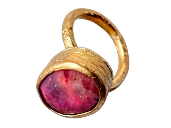 Vintage Ruby Zoisite Gold Plated Adjustable Oval … - image 9