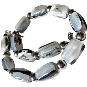 Vintage Chunky Grey Marbled Acrylic Bead Necklace Statement Jewellery Silver Tone Adjustable