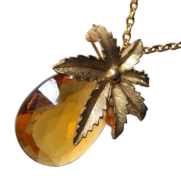 Sarah Coventry Canada Citrine Glass Pineapple Pendant/Brooch Combo