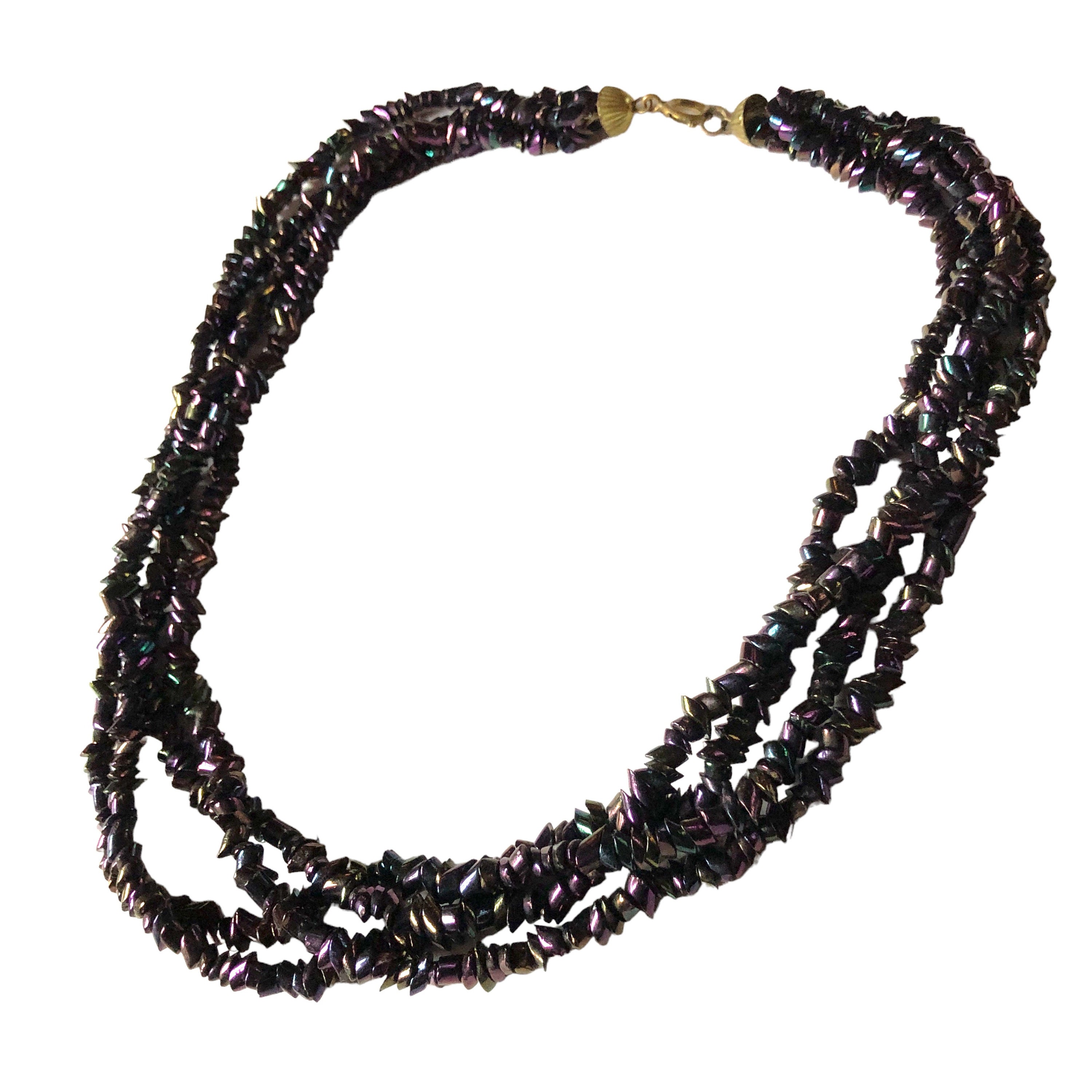 Collier Multirangs Perles Verre Rocaille Noir - Longueur 56 Cm - Occasion Très Bon état