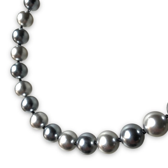 Two Tone Silver Faux Pearl Bead Necklace, Glass P… - image 6
