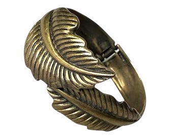 Vintage leaf bracelet, bronze clamper bangle, nature inspired jewellery, autumn bracelet, hinged bangle, gift for her, vintage bracelet UK