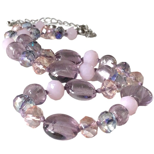 Purples and Pinks Mixed Glass Bead Vintage M&S Necklace, Marks and Spencer Jewellery