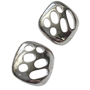 Silver Tone Openwork Square Stud Earrings, Modern Geometric Button Style