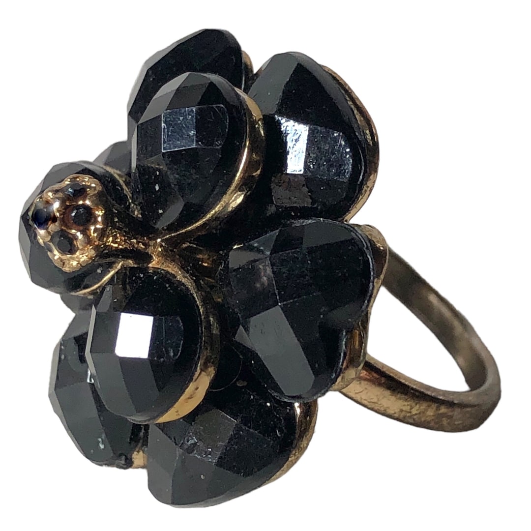 SOLD Chunky Black Acrylic Lagenlook Style Flower Ring, Large Black ...