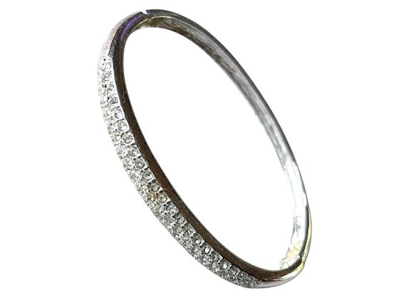 Bracelet Jonc Argenté Avec Pavage De Cristaux - Occasion, Style Résine