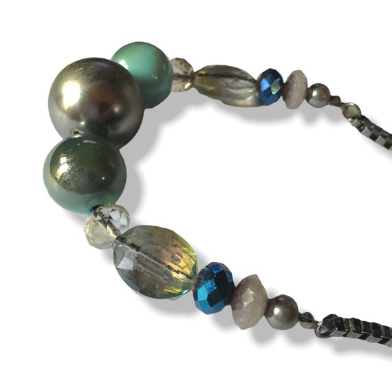 Metallic Blue Oversized Bead Necklace, Blues & Br… - image 3