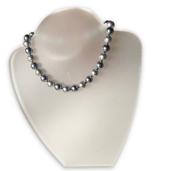 Two Tone Silver Faux Pearl Bead Necklace, Glass P… - image 4