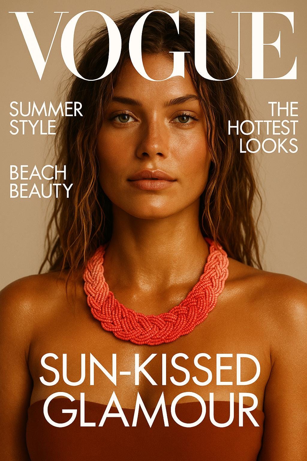 コーラルシードビーズネックレス、ヴィンテージツイストマルチ