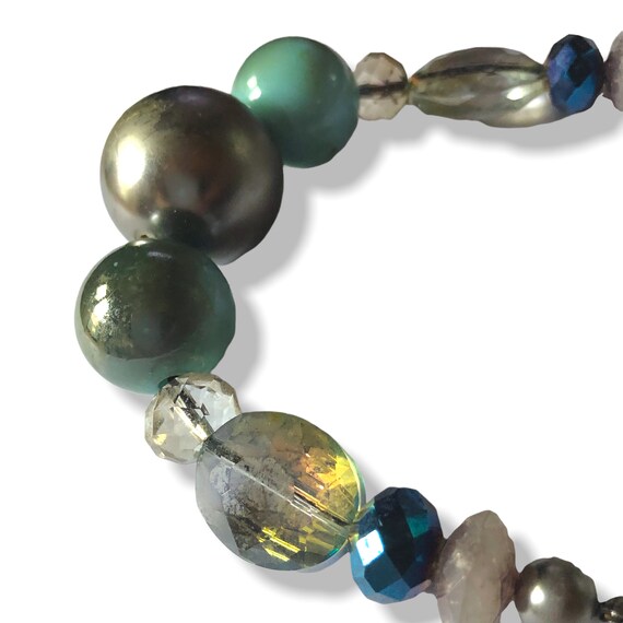 Metallic Blue Oversized Bead Necklace, Blues & Br… - image 4