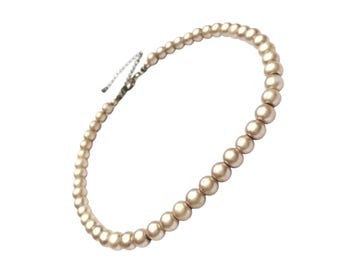 Vintage Gold Glass Pearl Necklace, Pale Gold 1950s Bead Necklace, Mid Century Jewellery, Retro Glass Beads, Bridal Accessory