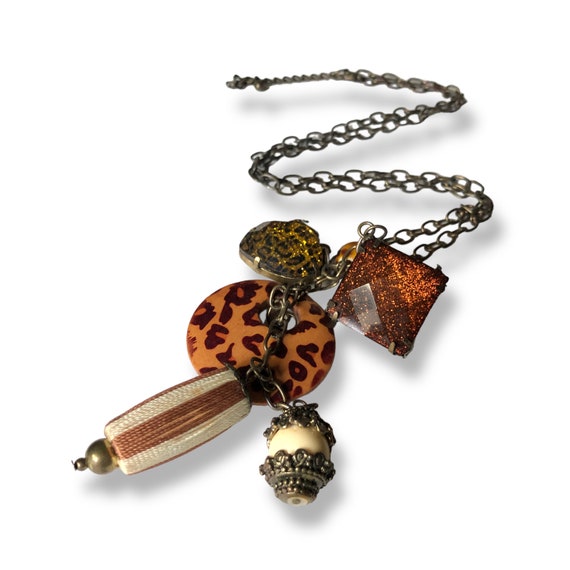 Bronze Safari Style Animal Print Pendant Necklace… - image 4