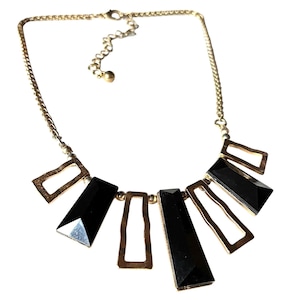 Black Gold Bib Necklace: Geometric Statement Jewelry
