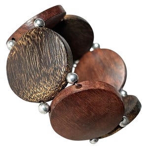 Chunky Mixed Wood Coin Bead Bracelet: Vintage Stretch Jewelry