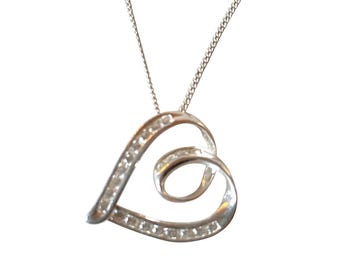 Collana con ciondolo a forma di cuore con diamanti in argento sterling 925, 44 x 43 mm, regalo d'amore - Italia