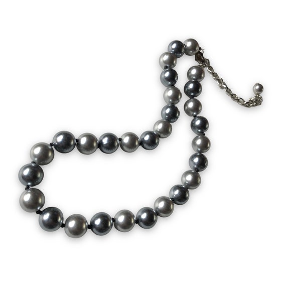 Two Tone Silver Faux Pearl Bead Necklace, Glass P… - image 3