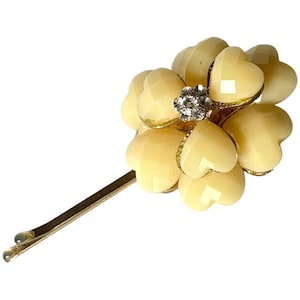 Vintage Rhinestone Flower Bobby Pin: Acrylic Heart Petals, 90s Hair Accessory