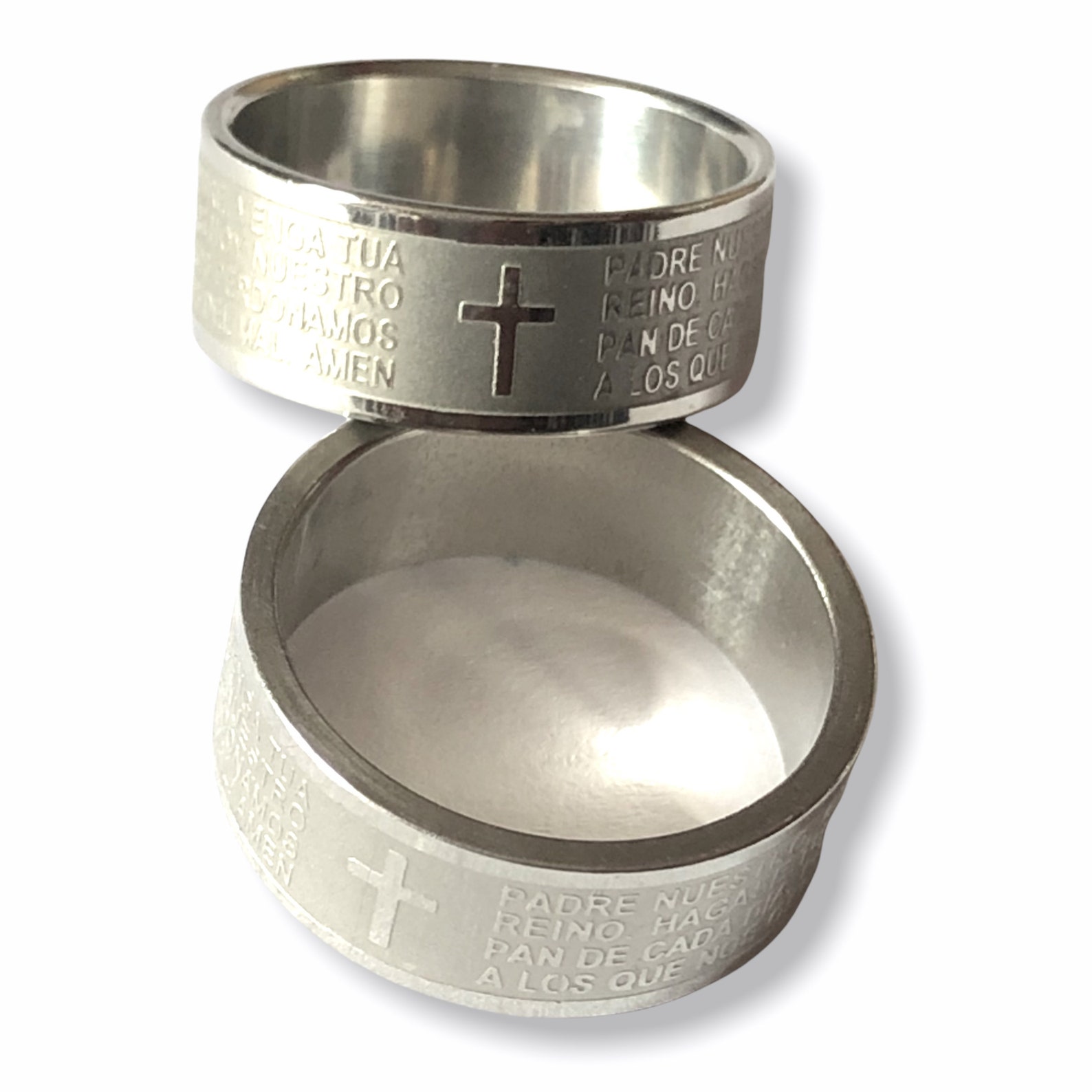 Pair of Stainless Steel Prayer Rings The Lords Prayer Padre Etsy