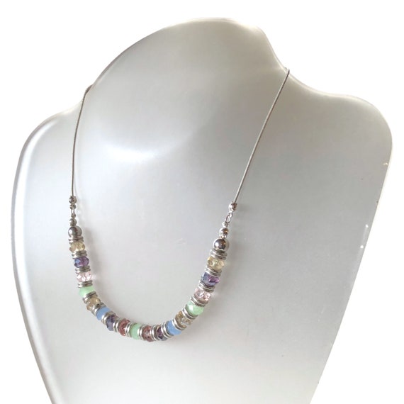 Pastel Crystal Rondelle Bead & Silver Style Snake… - image 3