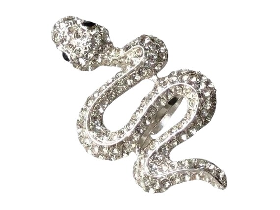 Vintage Rhinestone Snake Ring, Silver Style Adjus… - image 2