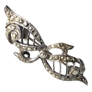 Mid Century Marcasite Ornate Bar Brooch